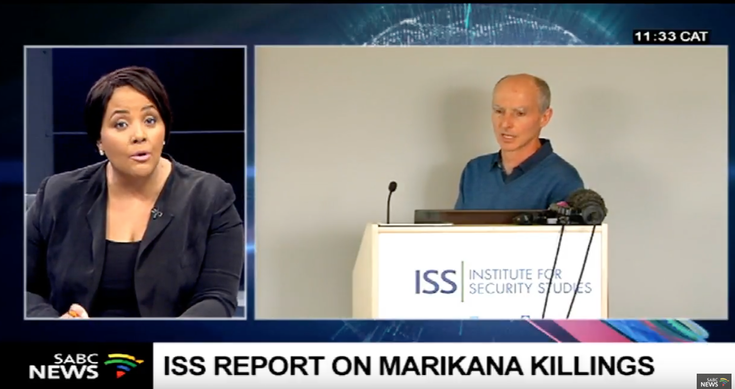 The main South African TV stations reported from the event discussing the new Marikana Report at the ISS