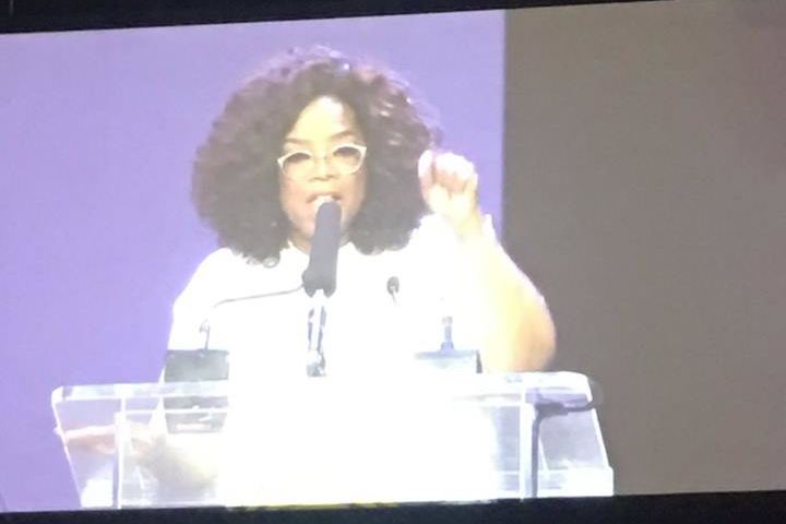 Oprah Winfrey during her powerful, inspiring speech 