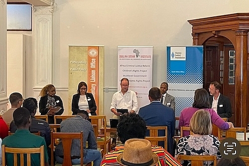 Panel: Panelists and facilitator from left: Chelsea Ndlovu-Nachamba, Planact; Sharonne Adams, Office of the Auditor General; Mike Pothier, CPLO; Minister of Co-operative Governance & Traditional Affairs Velenkosini Hlabisa, Prof Jaap De Visser, Dullah Omar Institute