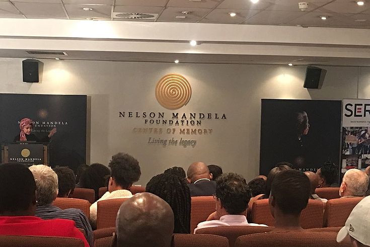 Sumaya Hendricks from the Nelson Mandela Foundation facilitating the Launch evening