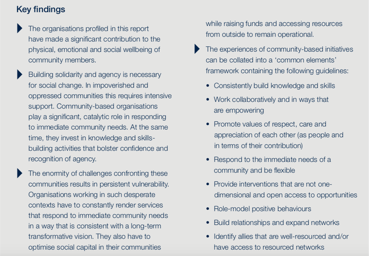 Report screen shot:Key findings distilled from rich research outcomes