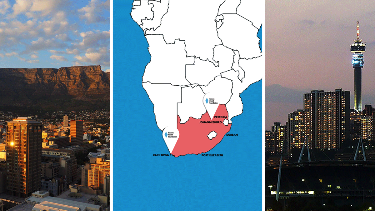 South African map and metropole images: HSF has had a Johannesburg office since 1991, and in 2018 an office was opened in Cape Town as well