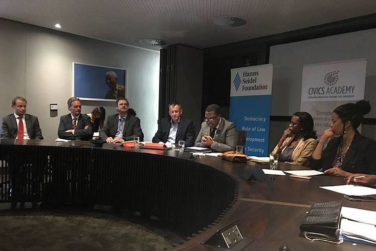 Speakers in the boardroom of the Nelson Mandela Foundation 