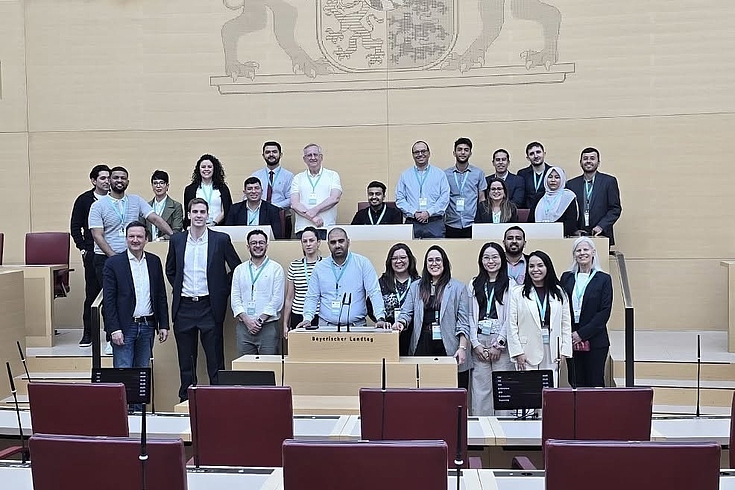 Group image: Participants during their visit at the Bavarian State Parliament